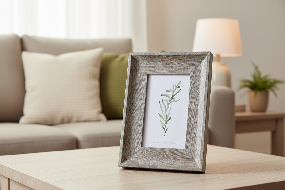 Shades 4 Seasons Photo Frame in rustic wood finish, perfect for displaying cherished memories
