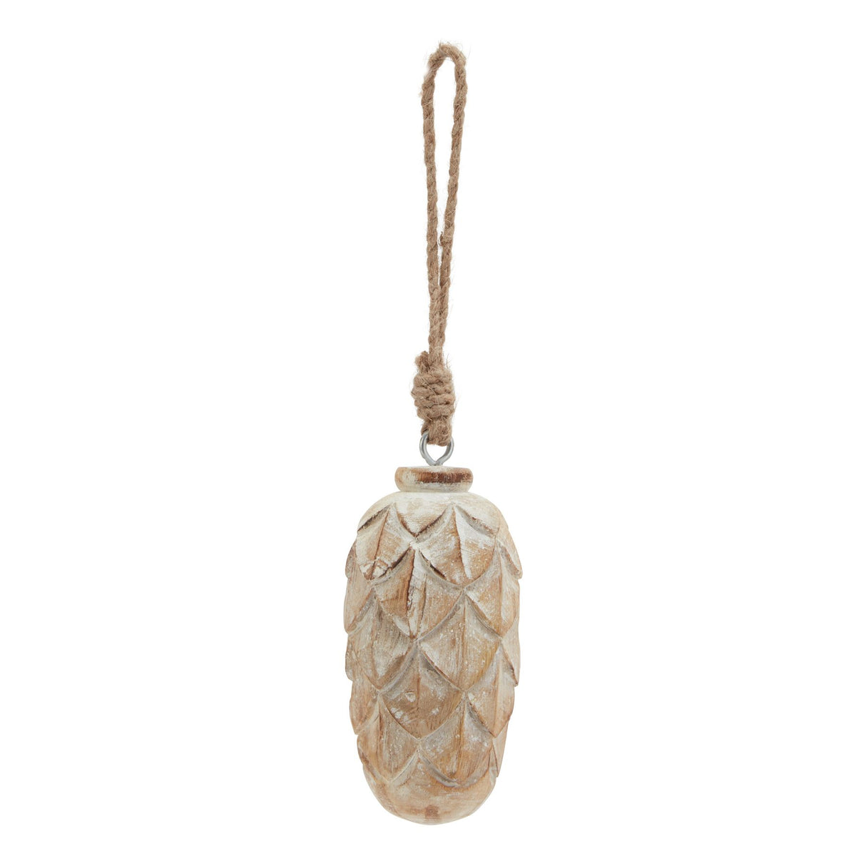 Antique White Wash Pine Cone Bauble BROWN WOOD Shades 4 Seasons
