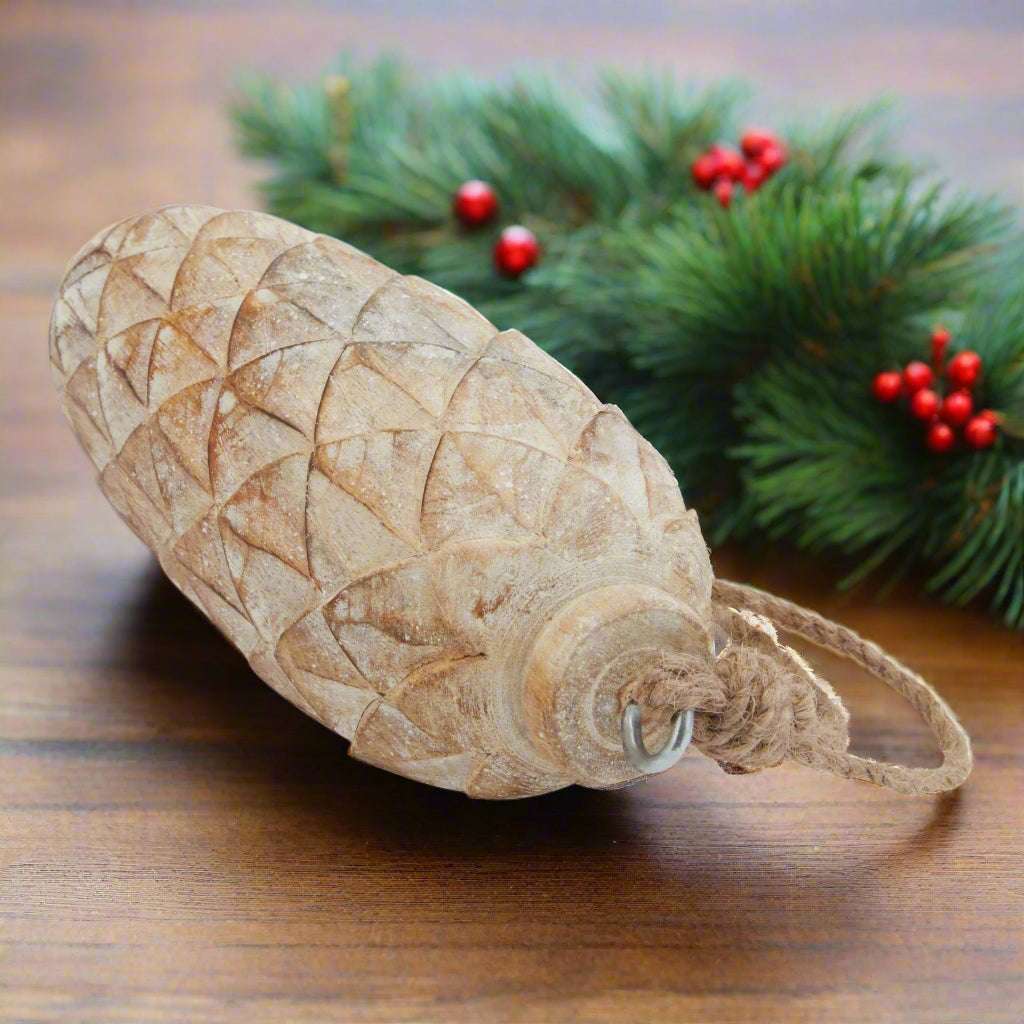 Antique White Wash Large Pine Cone Bauble Shades 4 Seasons