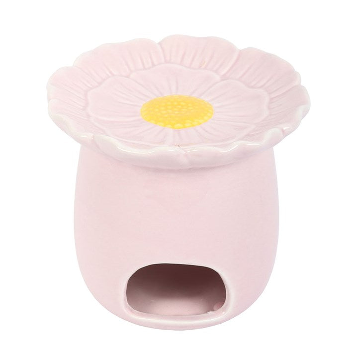 Pink flower-shaped oil burner for melting wax and creating a fragrant atmosphere