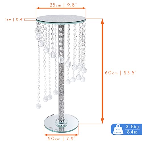 Elegant crystal plant stand with a mirrored top and hanging beads for stylish home decor