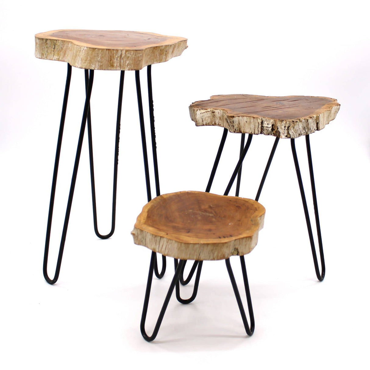 Set of 3 Gamal Wood Plant Stands - Whitewash AW Dropship UK