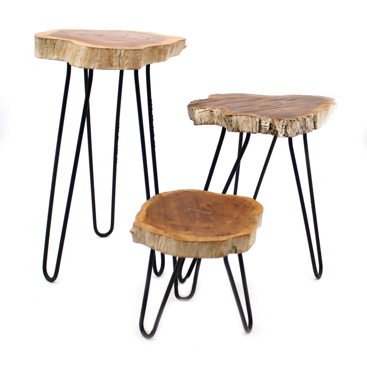 Set of 3 Gamal Wood Plant Stands - Whitewash AW Dropship UK