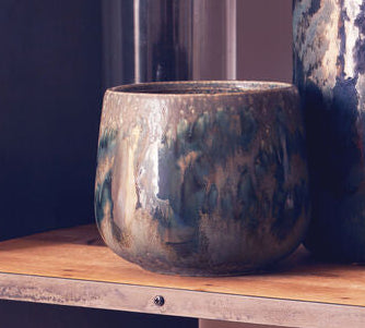 Orsina decorative planter in blue and green hues with a glossy finish for stylish home decor