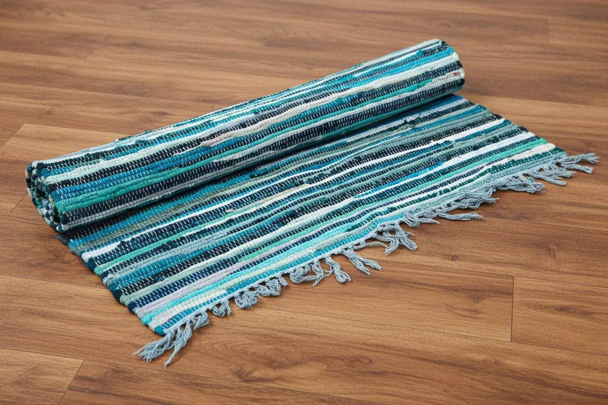Large Rag Rug - 150x90cm - premium quality - Aqua Blues AW Dropship UK