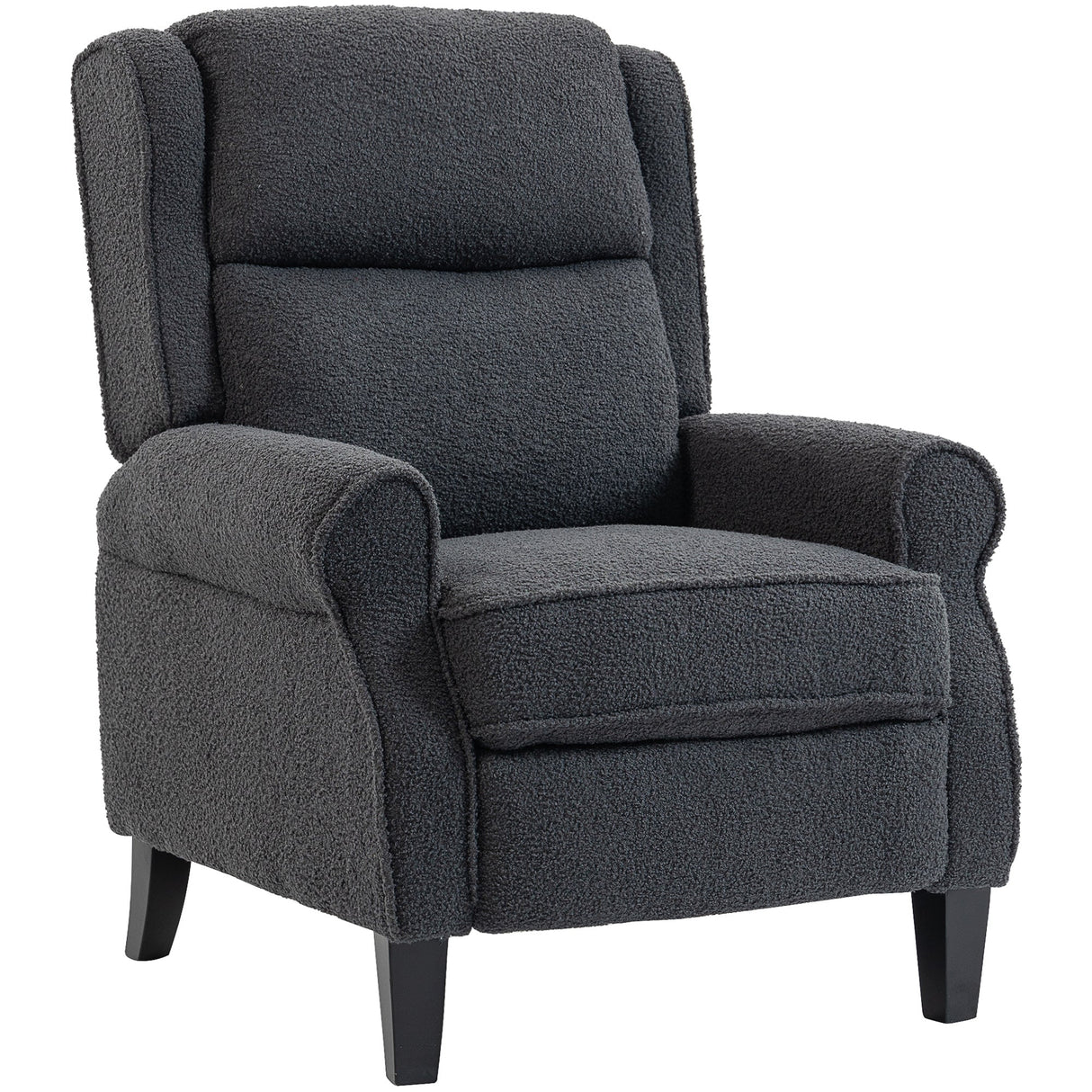Comfortable Recliner Armchair in dark grey with plush upholstery and sturdy legs