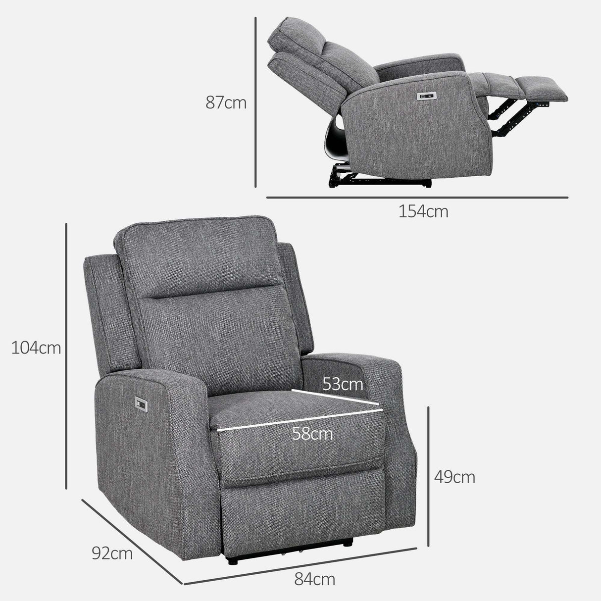 Wise Galleria Grey Reclining Chair with Comfort Features and Adjustable Positioning