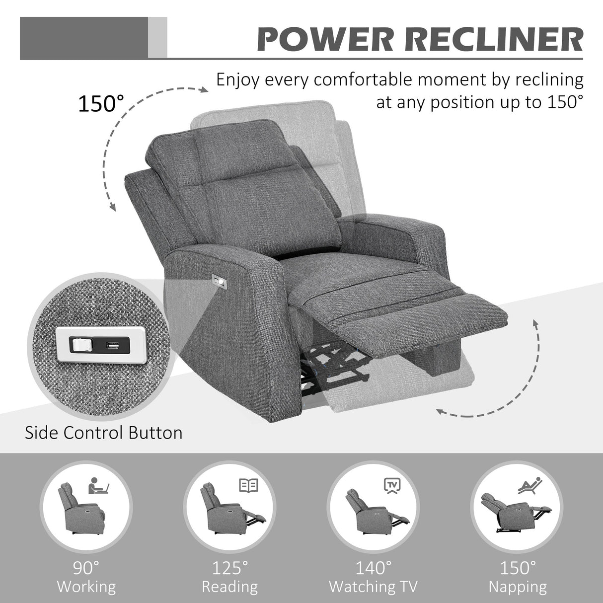 Wise Galleria Reclining Chair in grey fabric with adjustable reclining positions for comfort