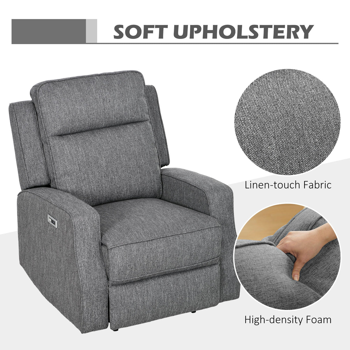 Wise Galleria Reclining Chair with soft linen-touch fabric and high-density foam for comfort