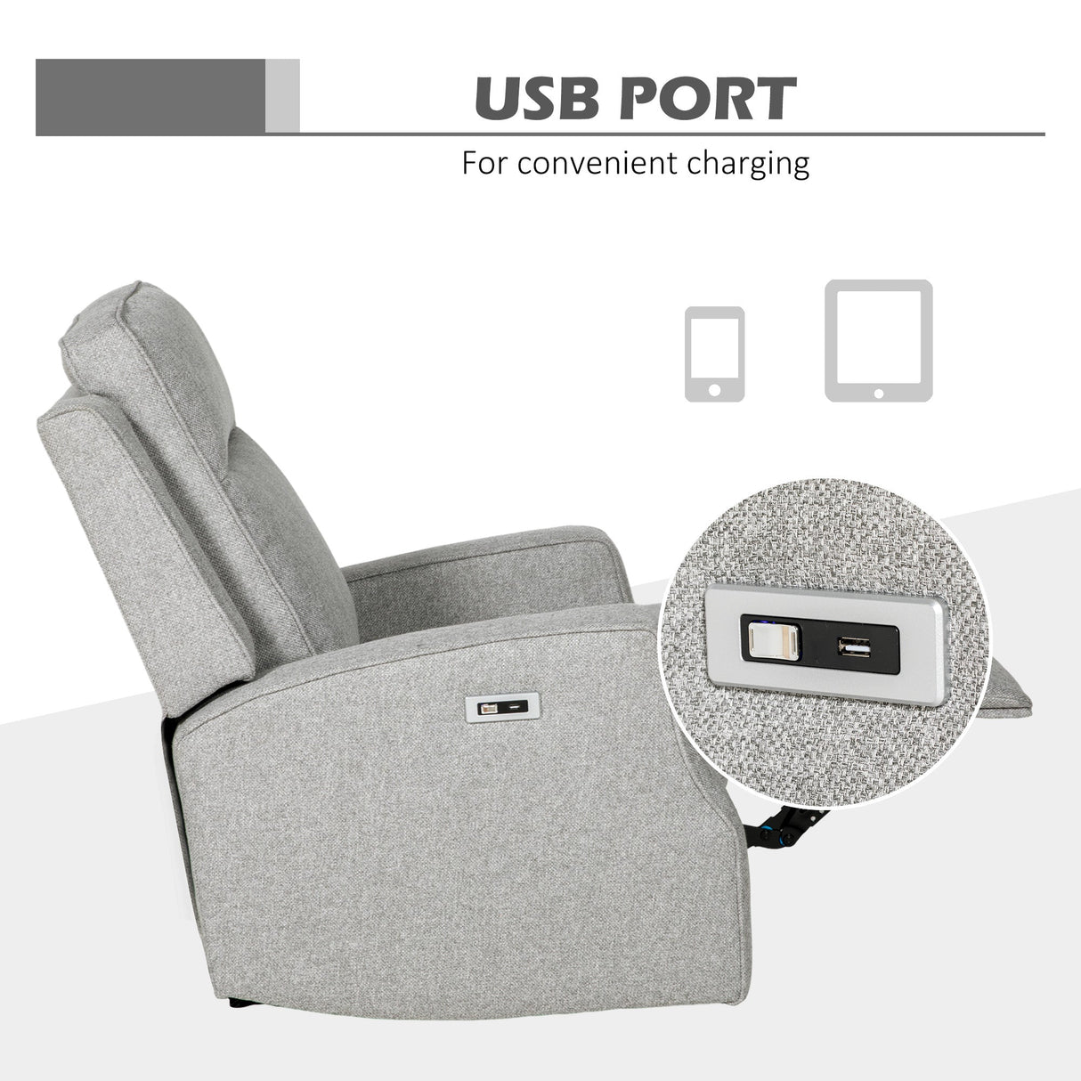 Wise Galleria Reclining Chair in grey with USB port for convenient charging
