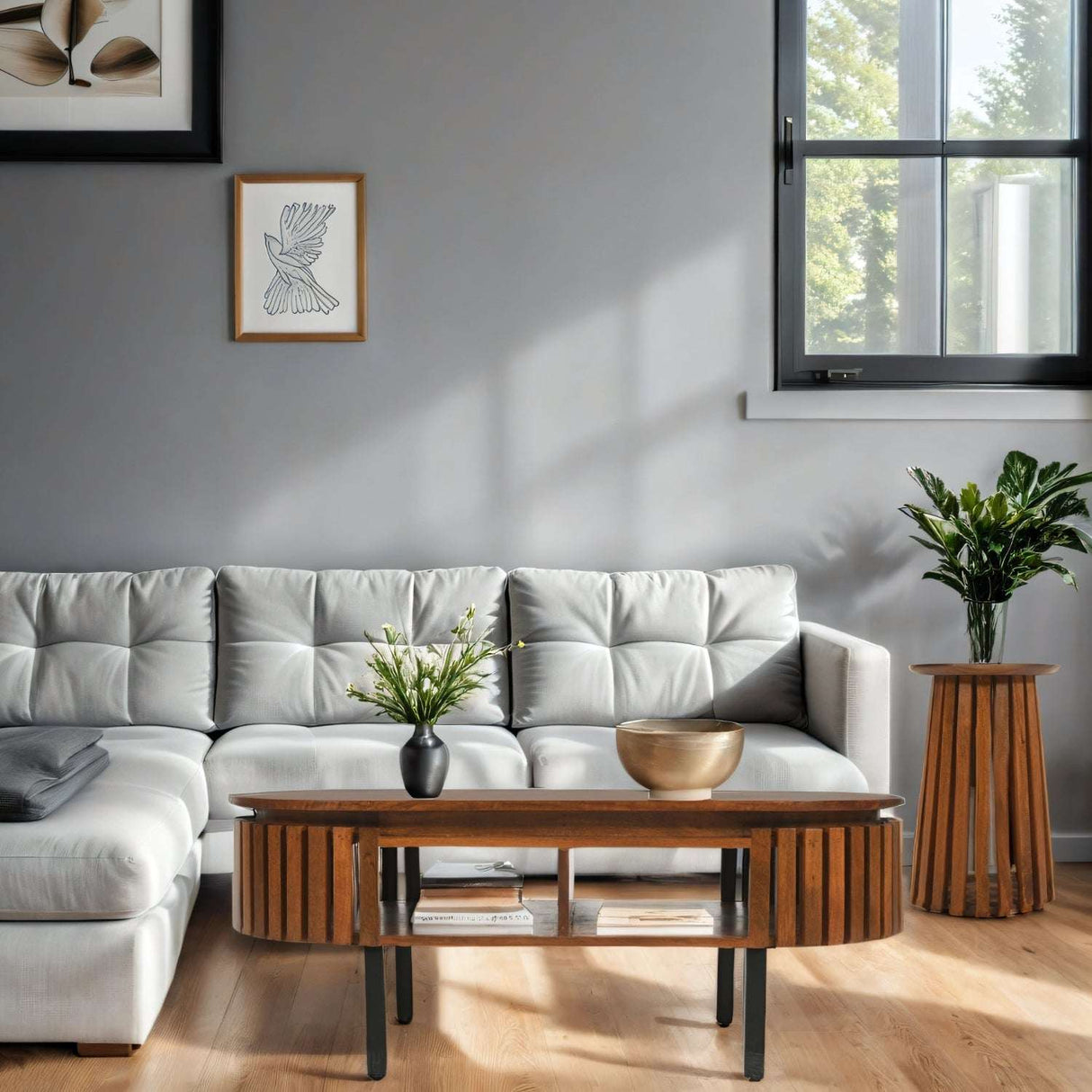 Verty Furniture Rectangular Coffee Table in a stylish living room with a white sofa and decorative plants