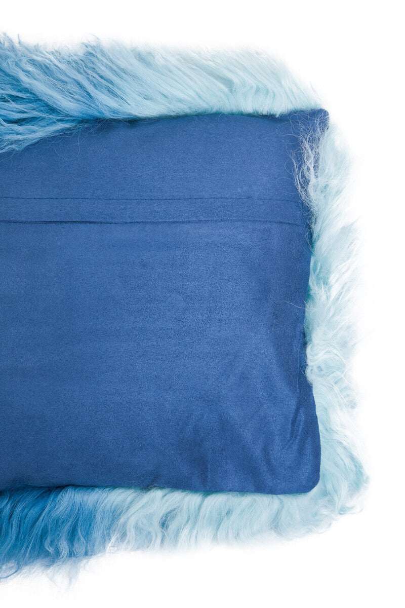 Orsina Rectangular Cushion in Blue with Soft Faux Fur Edging for Stylish Home Decor