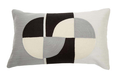 Orsina Rectangular Cushion with Abstract Geometric Design in Grey and Black Colours