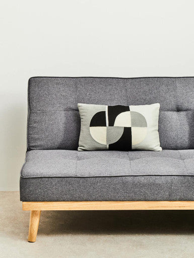 Orsina Rectangular Cushion with Geometric Pattern on a Grey Sofa for Modern Home Decor