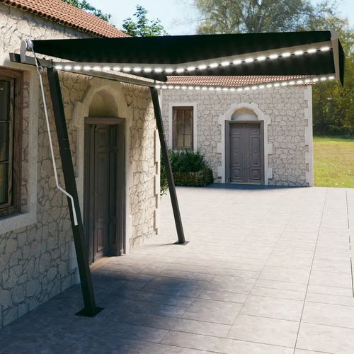 vidaXL Manual Retractable Awning with LED 3x2.5 m Blue and White vidaXL