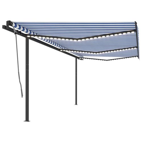 vidaXL Manual Retractable Awning with LED 3x2.5 m Blue and White blue and white 6 x 3 m vidaXL