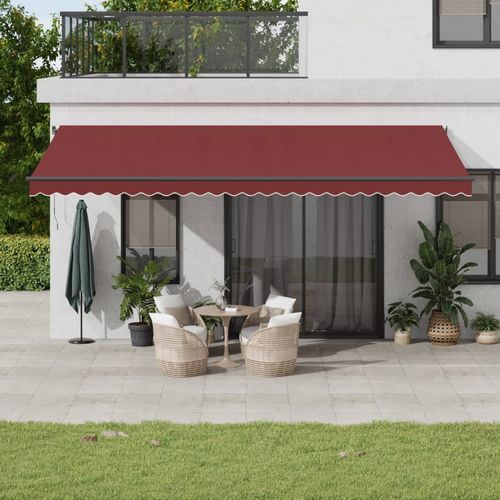 vidaXL Manual Retractable Awning with LEDs Burgundy 400x300 cm burgundy 600 x 300 cm vidaXL