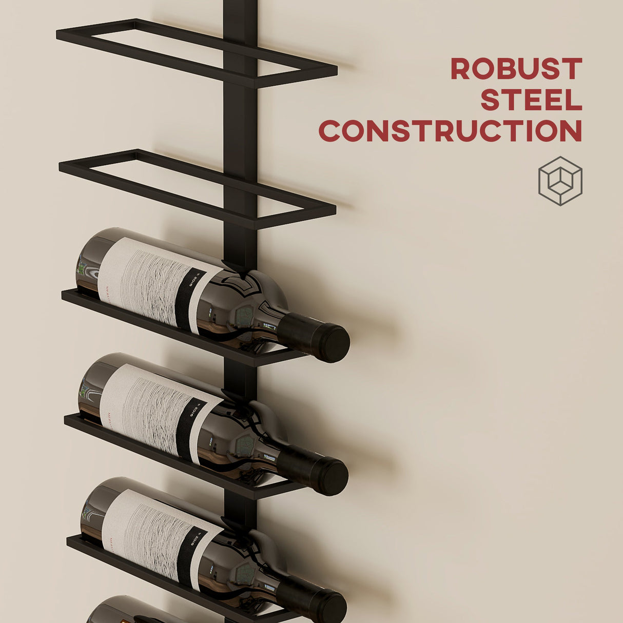 Wise Galleria Wine Rack with robust steel construction for stylish wine display and easy access