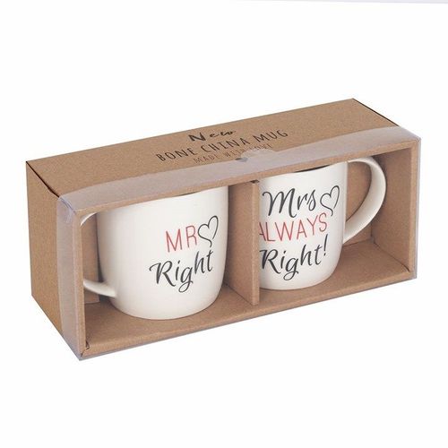 Mr & Mrs Right Ceramic Couple Mugs Set - Decor N/A