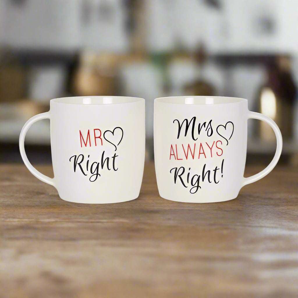 Mr & Mrs Right Ceramic Couple Mugs Set - Decor N/A