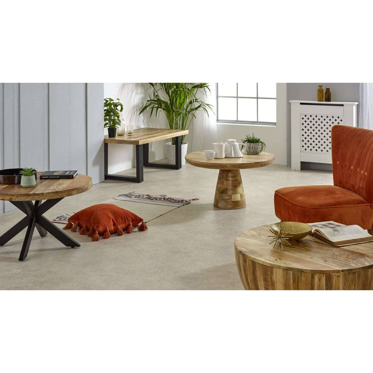 Merlin Mango Wooden Round Coffee Table Spider Legs Verty Furniture