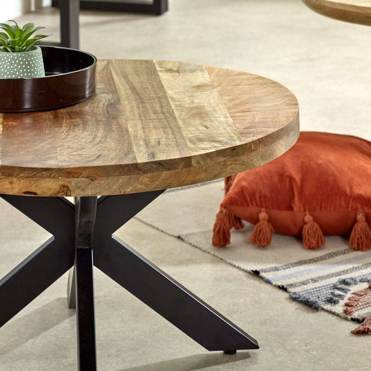 Merlin Mango Wooden Round Coffee Table Spider Legs Verty Furniture