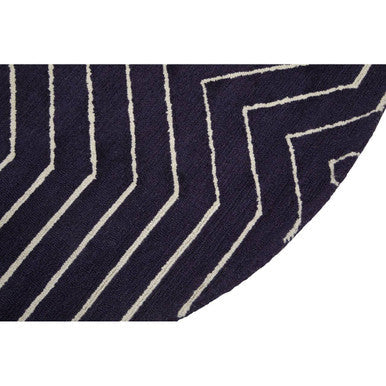Orsina Round Rug with Geometric Pattern in Navy and Cream for Modern Home Decor