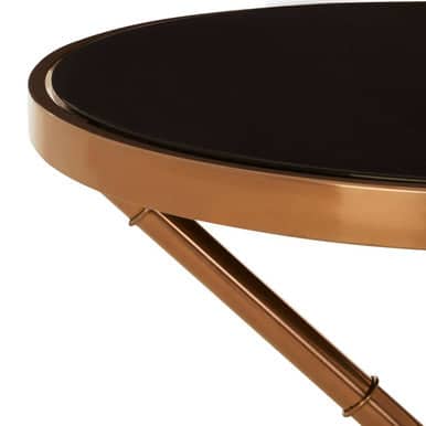 Alvaro Round Side Table With Rose Gold Legs And Black Glass Top Orsina
