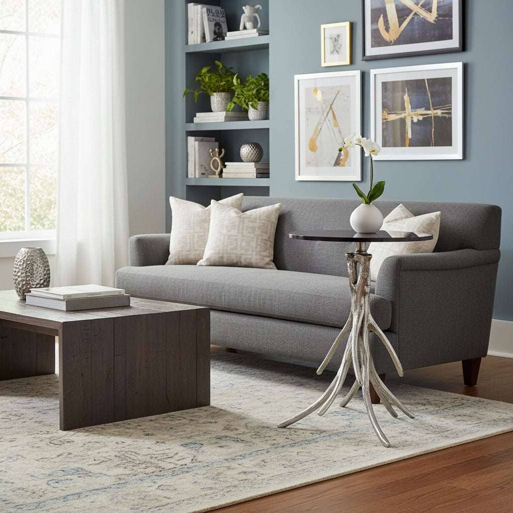 Antler Round Side Table with Black Marble Top Orsina