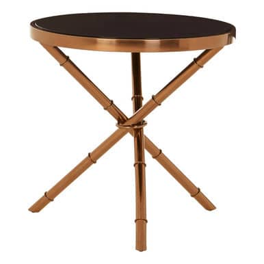Alvaro Round Side Table With Rose Gold Legs And Black Glass Top Orsina