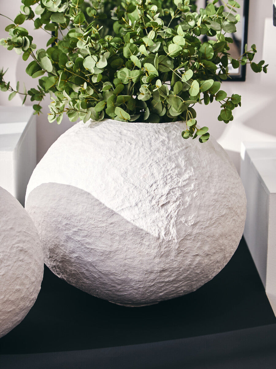 Orsina Round Vase with a textured finish, featuring fresh greenery for stylish home decor