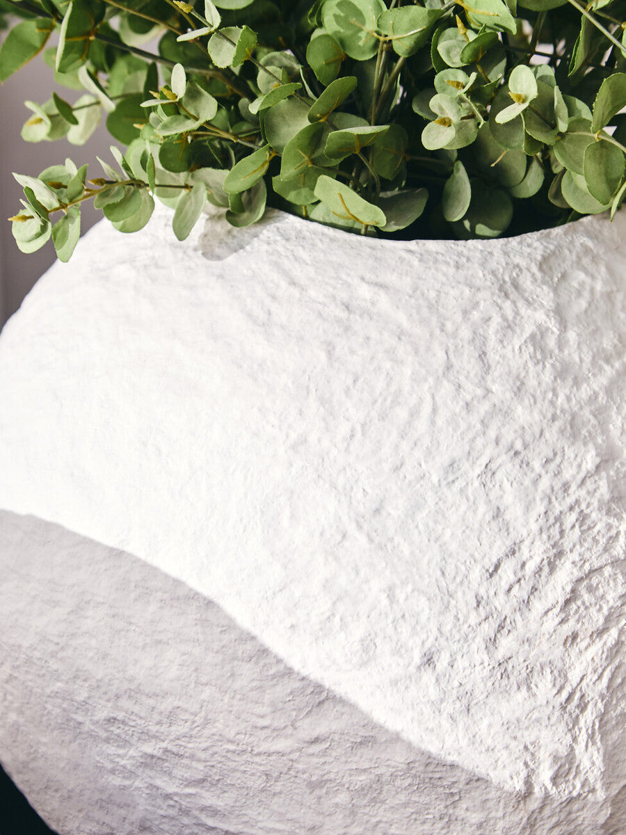 Stylish Round Vase by Orsina with a textured finish and greenery for modern home decor