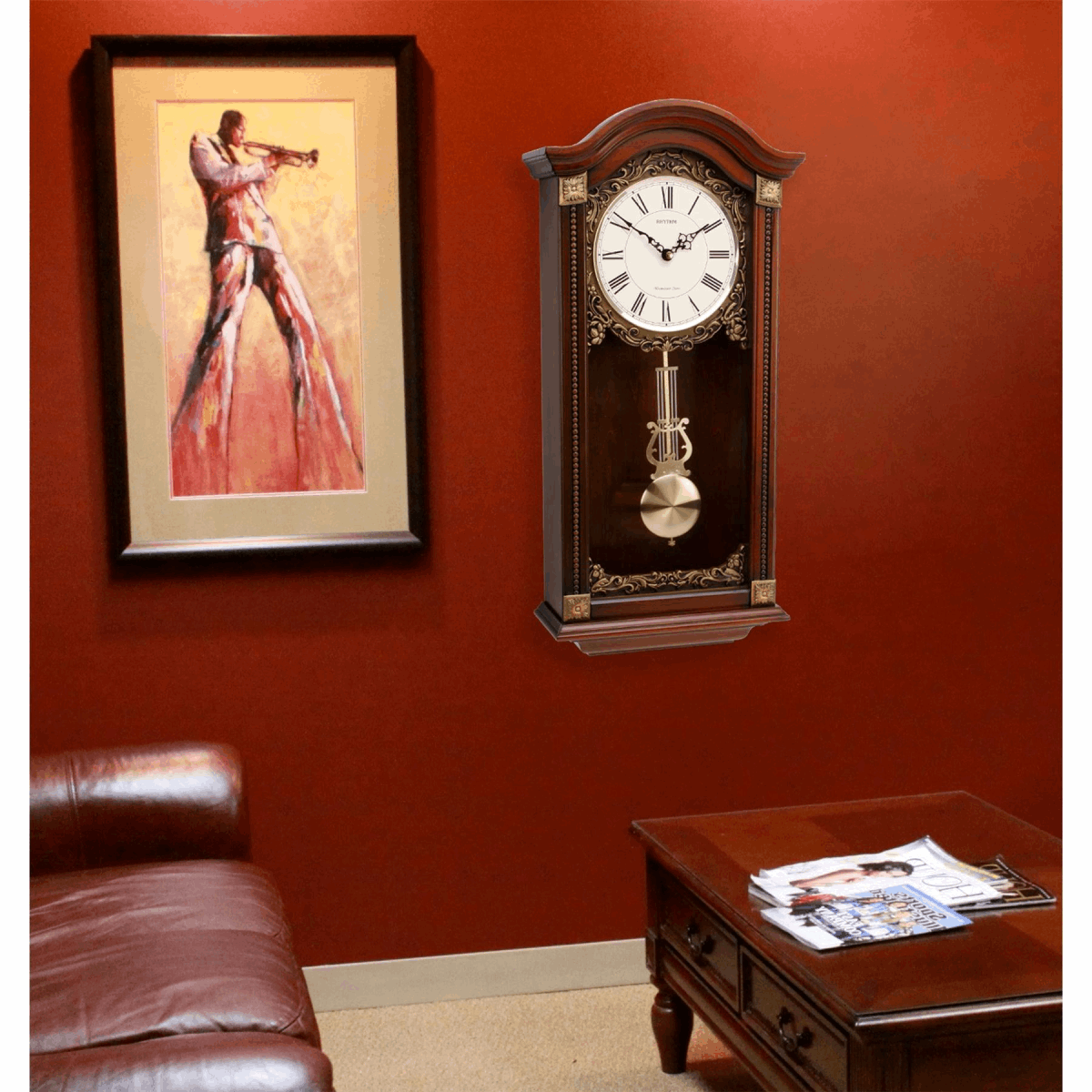 Widdop Wall Clock with ornate design and pendulum, ideal for elegant home decor