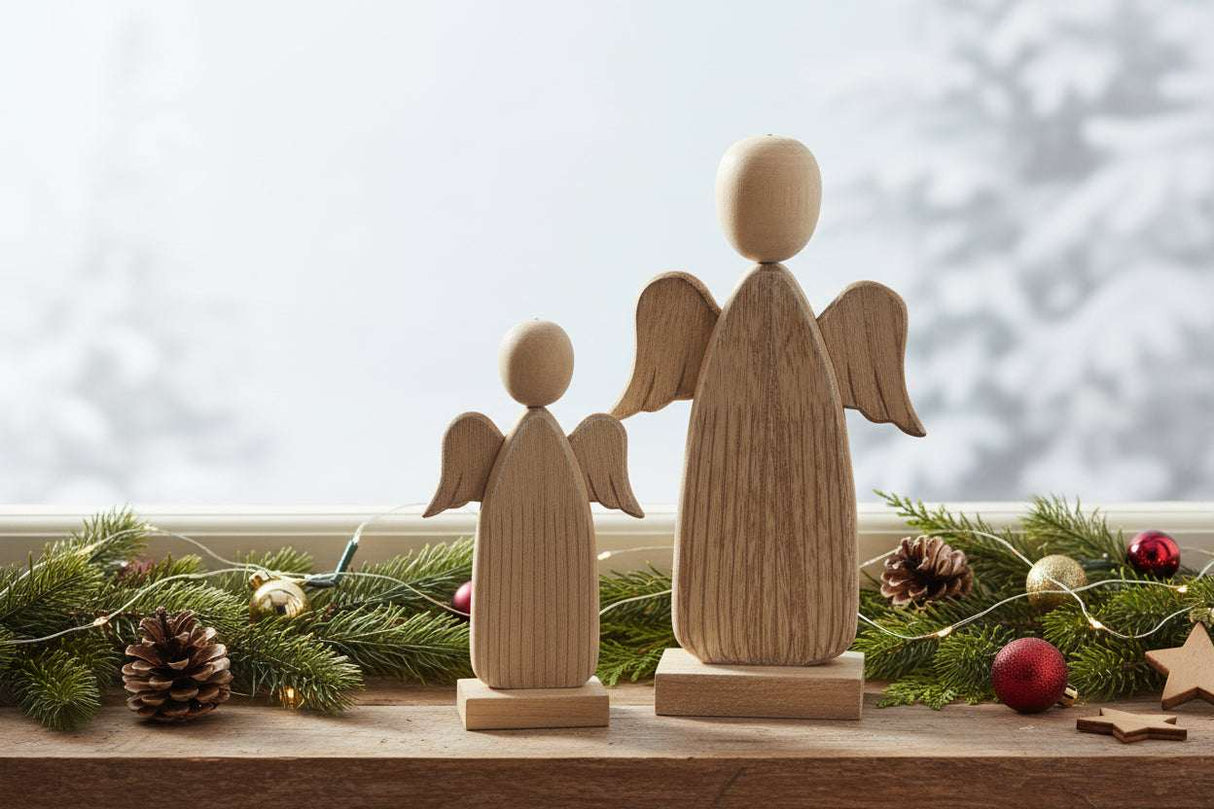 Rustic Angel wooden decorations in two sizes for festive Christmas room decor