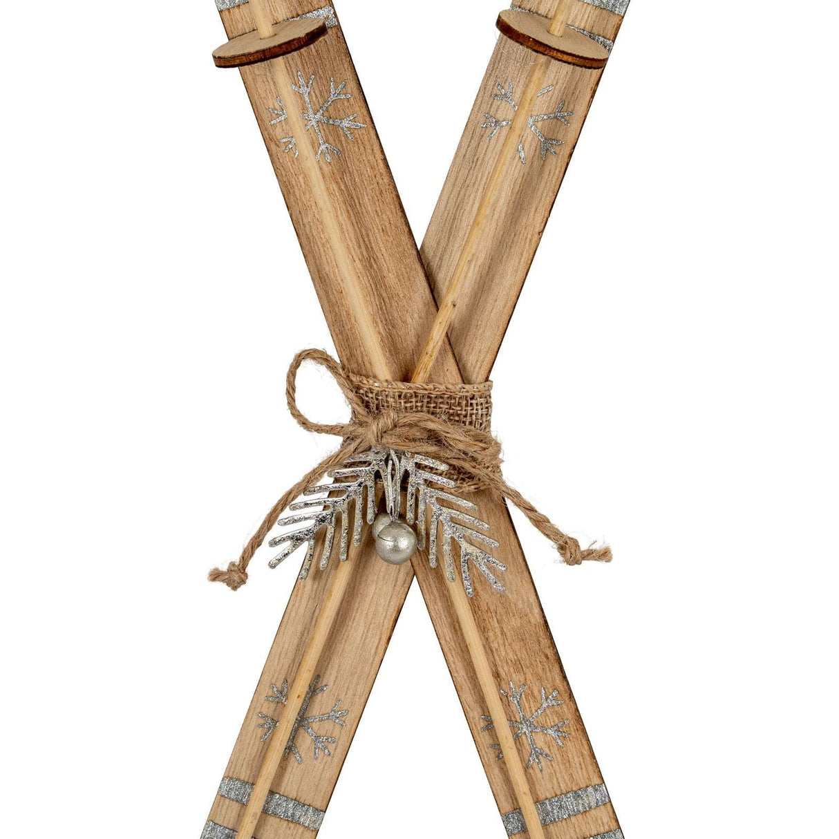 Rustic Crossed Skis Christmas Bauble Decorated with Snowflakes and Ribbon for Festive Homes