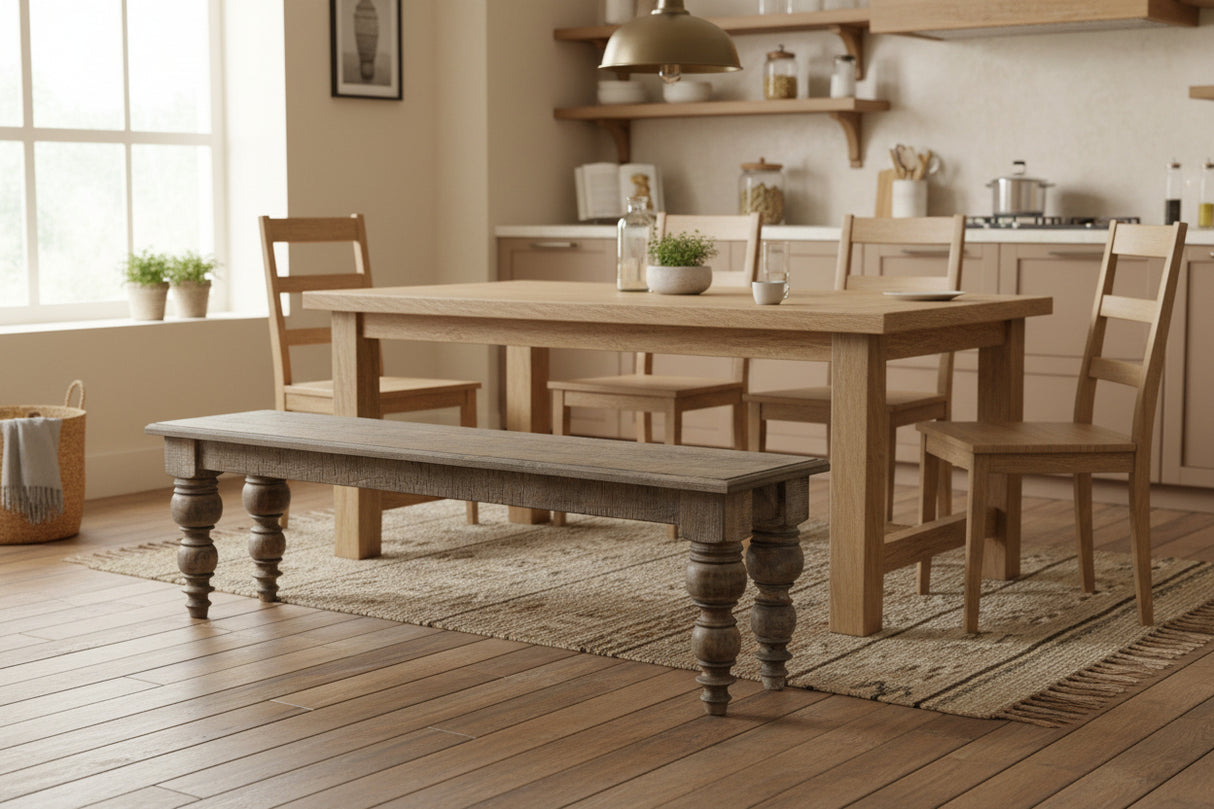 Shades 4 Seasons Rectangular Bench in rustic wood finish, perfect for dining or entryway seating