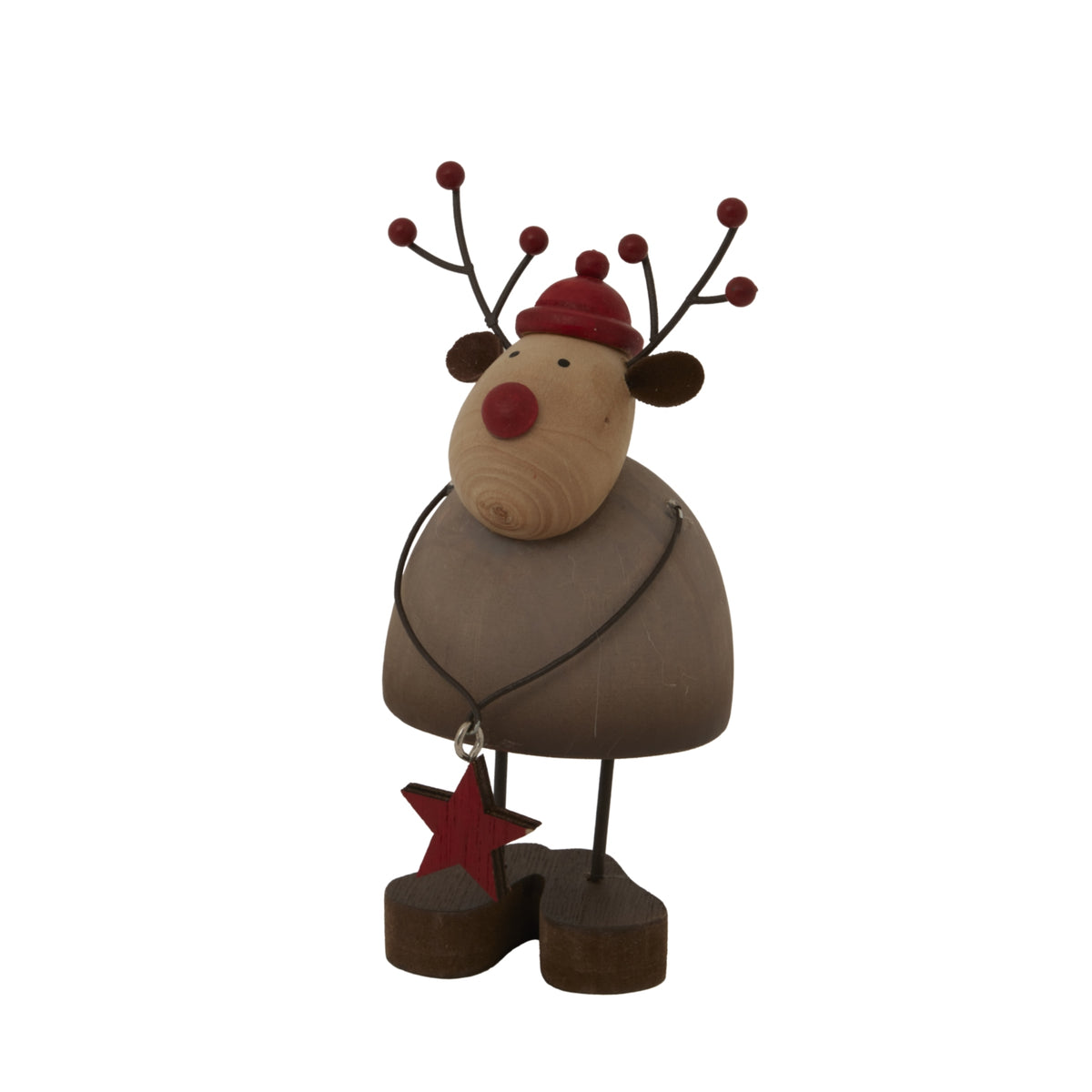 Rustic Reindeer Christmas decoration with wooden features and a festive star necklace