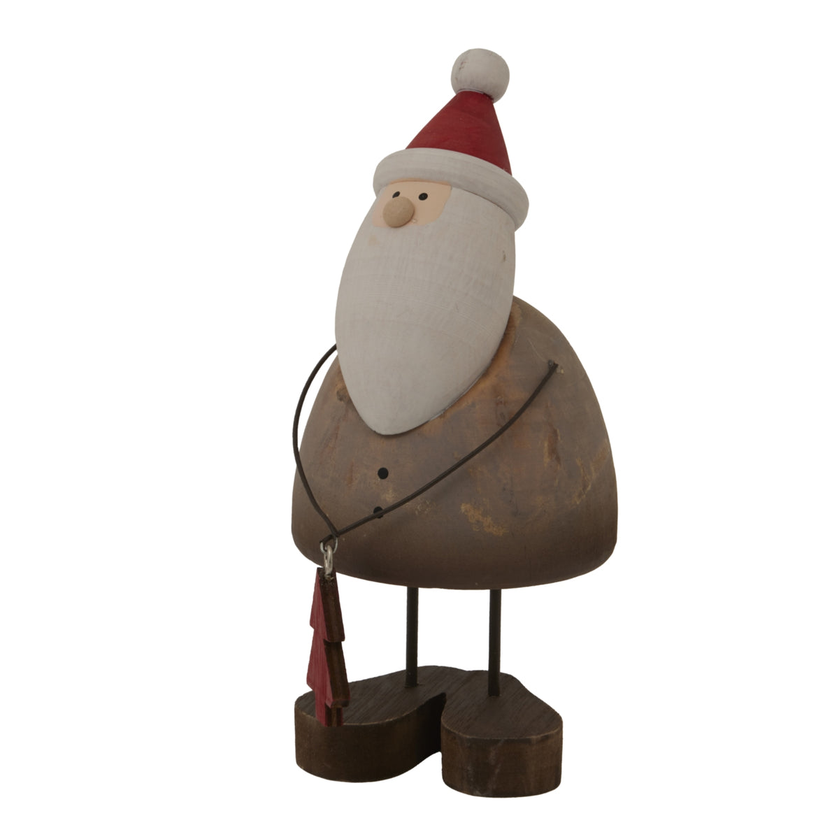 Rustic Santa Figurine with Red Hat and Brown Body, Perfect for Christmas Room Decorations