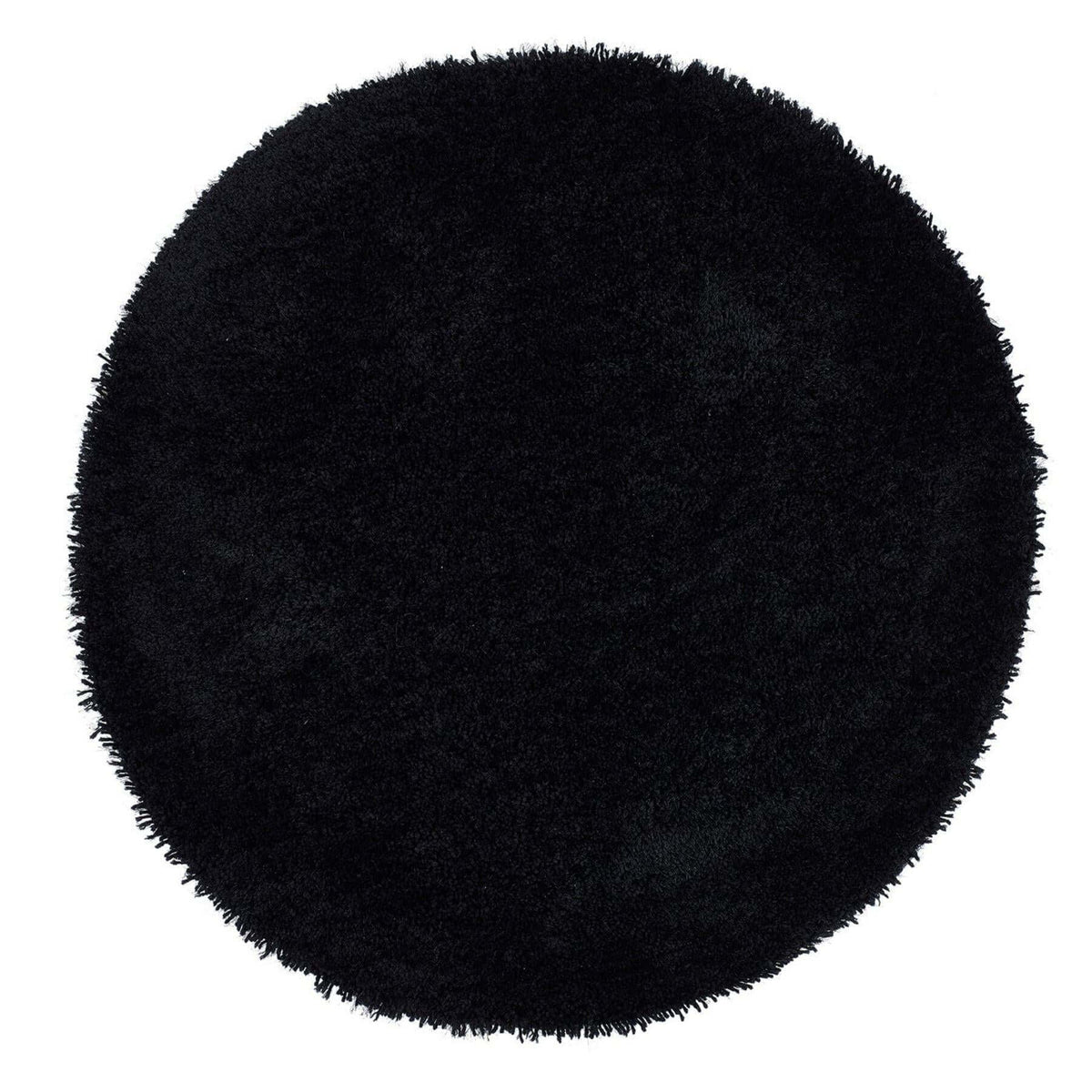 Round black shaggy rug ideal for cosy living rooms and modern interiors