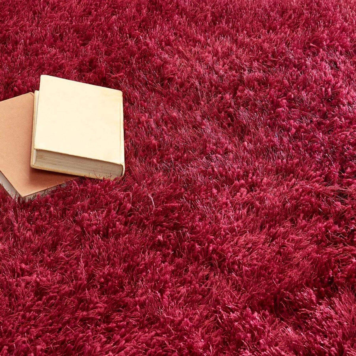 Luxurious red shaggy rug providing a soft and comfortable feel, perfect for any living space