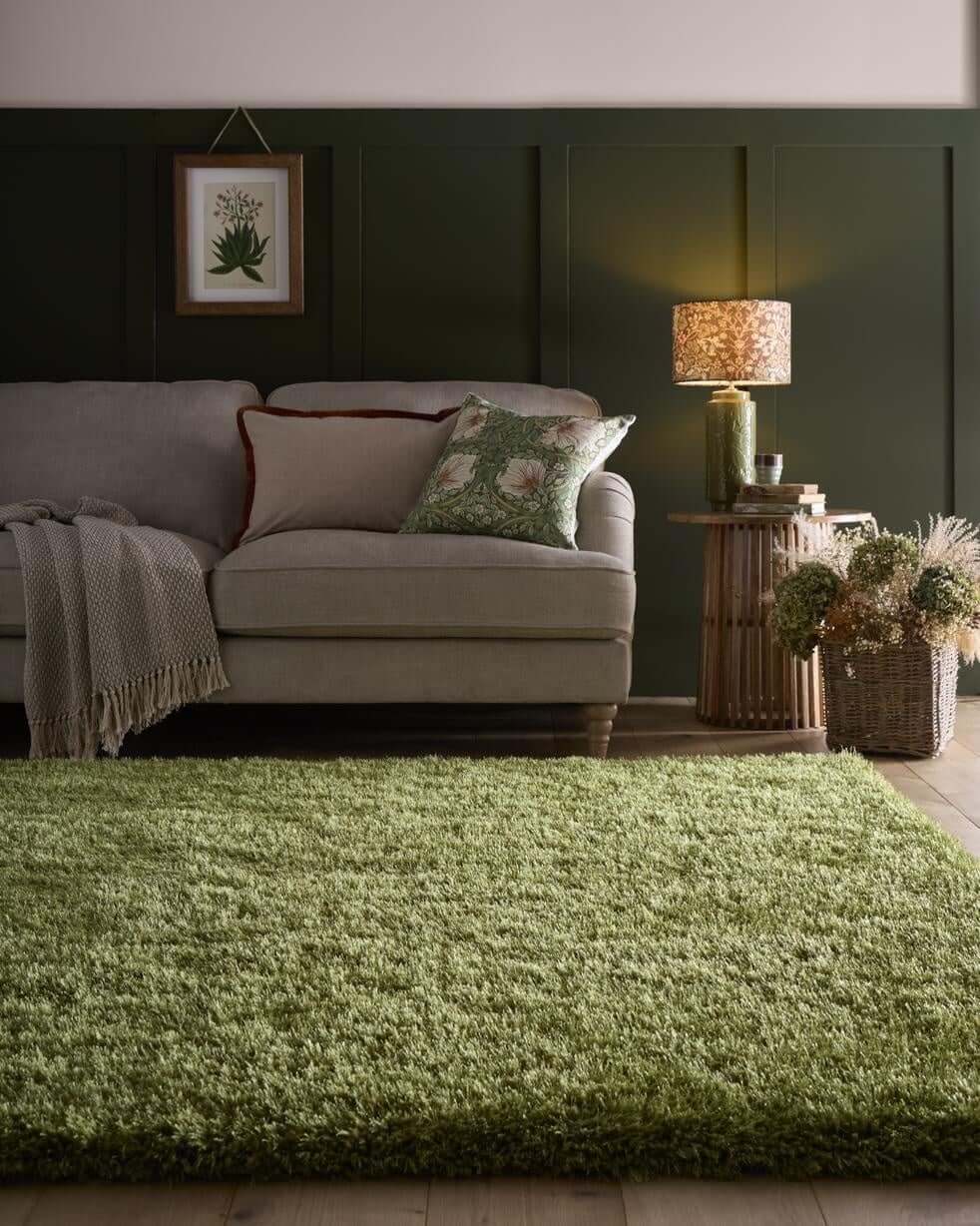 Luxurious green shaggy rug perfect for adding warmth and comfort to your living room decor