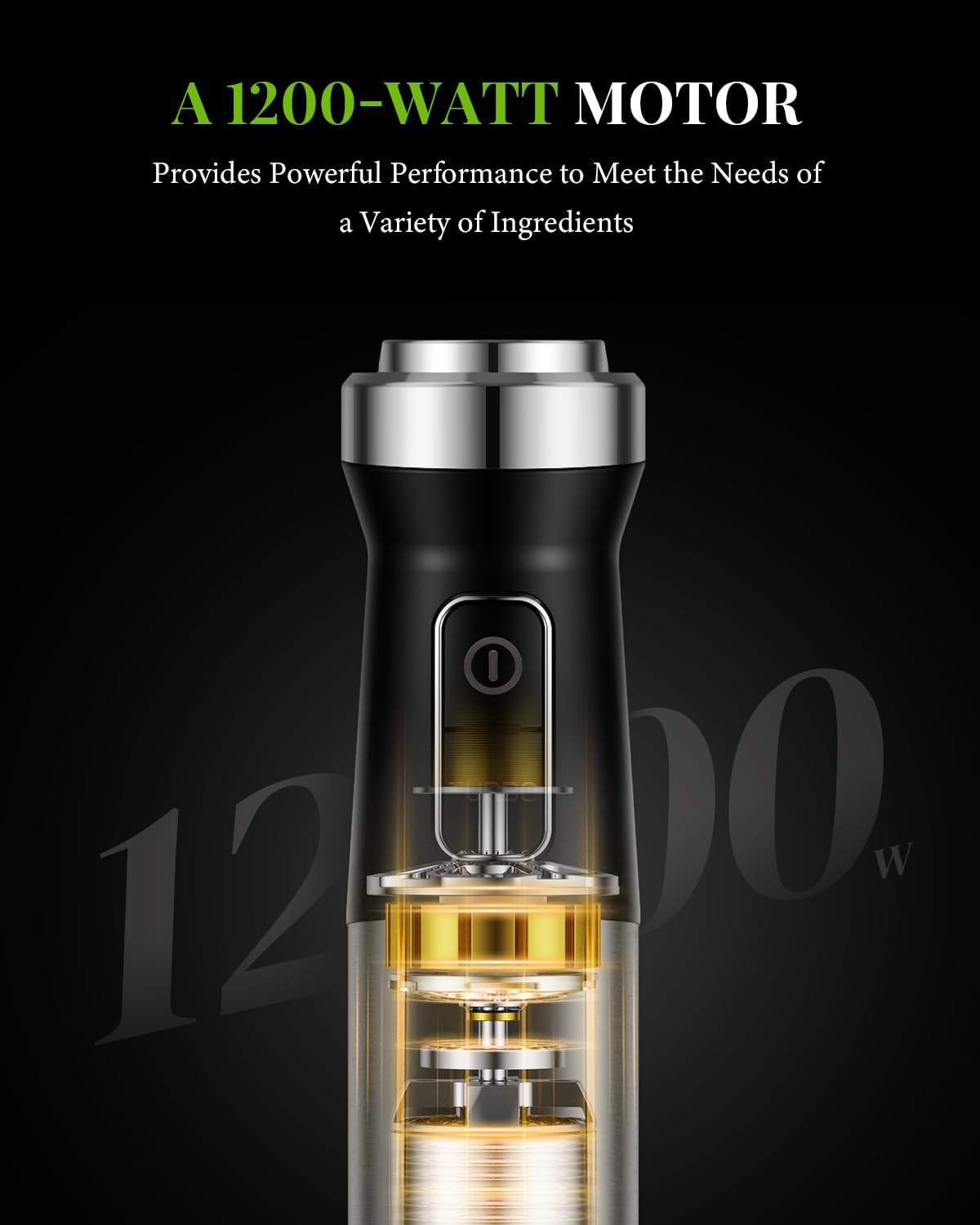 Stick Blender with a 1200-watt motor for powerful performance on various ingredients