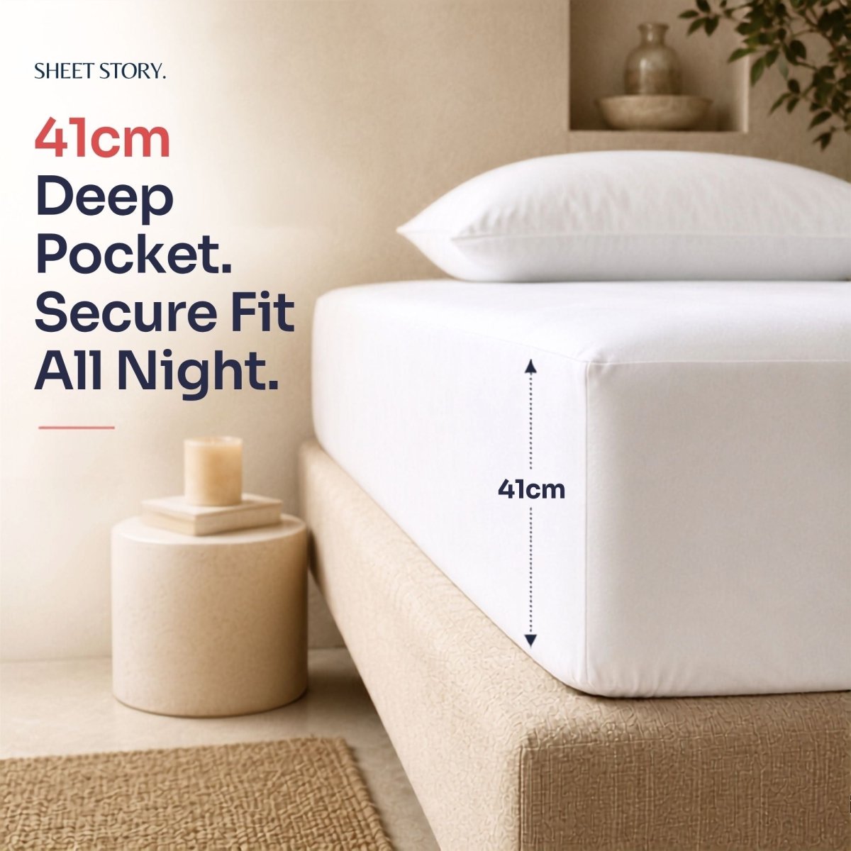 SHEET STORY Fitted Sheet with 41cm Deep Pocket for a secure fit on your mattress