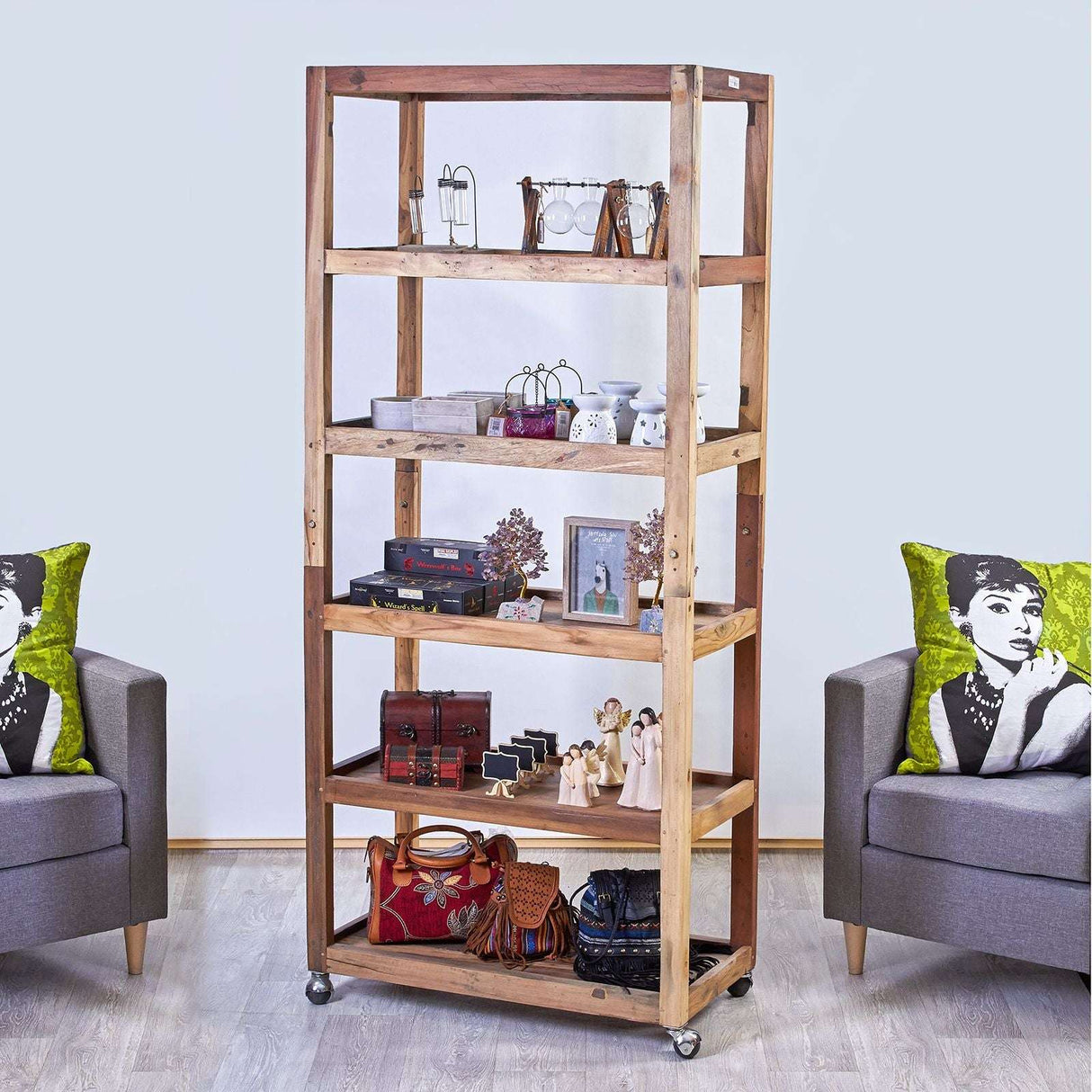 Six Shelf Display with Casters - Recycled Wood AW-Dropship