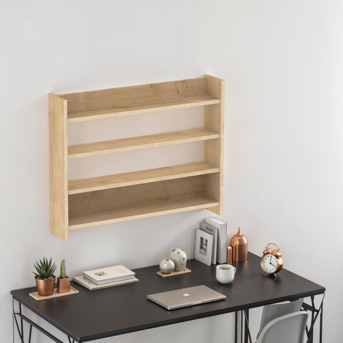 Decortie Wall Shelf in Natural Wood Finish with Three Spacious Levels for Stylish Storage