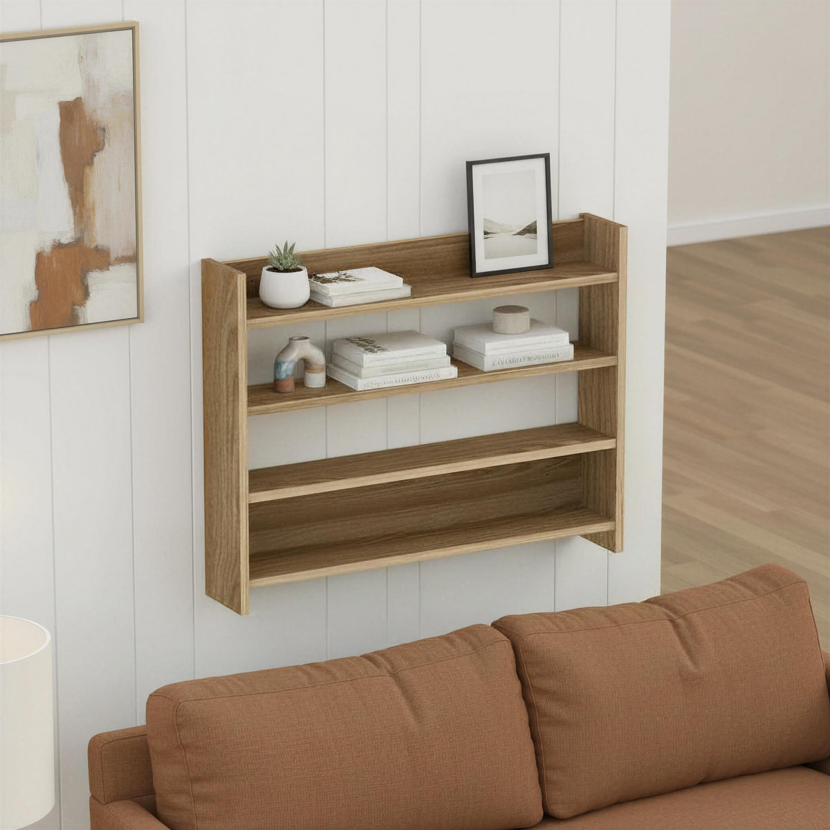 Decortie Wall Shelf in natural wood finish for stylish storage and display in modern interiors