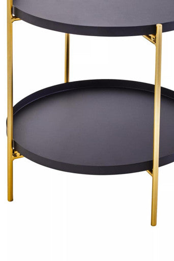 Orsina Side Table with Two Round Black Surfaces and Elegant Gold Legs for Modern Interiors