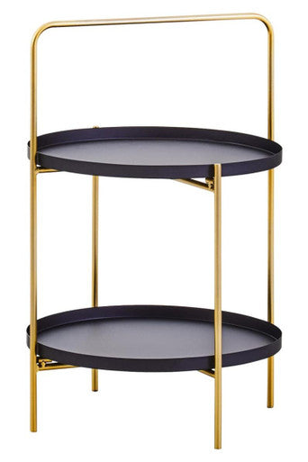 Orsina Side Table with Two Black Round Trays and Gold Frame for Modern Living Spaces