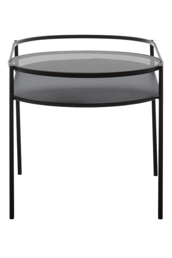 Orsina Modern Black Side Table with Glass Top and Minimalist Design for Contemporary Interiors