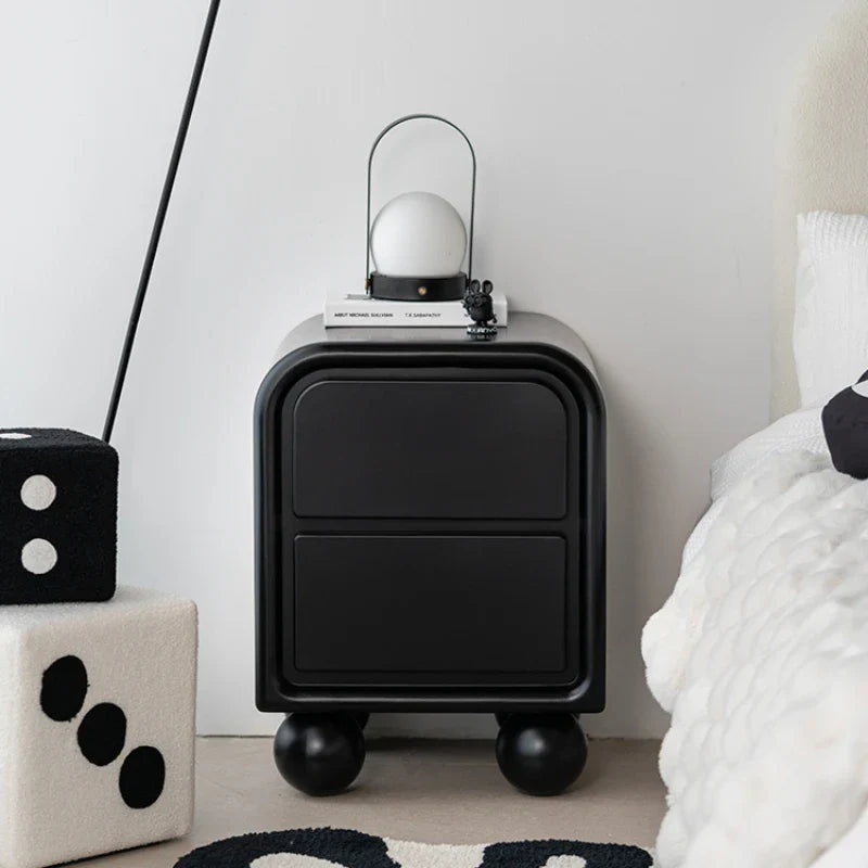 Nisu Home Black Side Table with Rounded Feet and Two Drawers for Modern Interiors